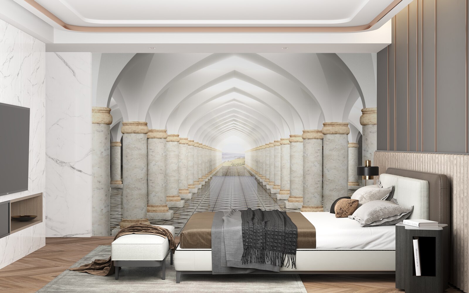 Fototapeten Ein endloser Tunnel mit Säulen gepunktet