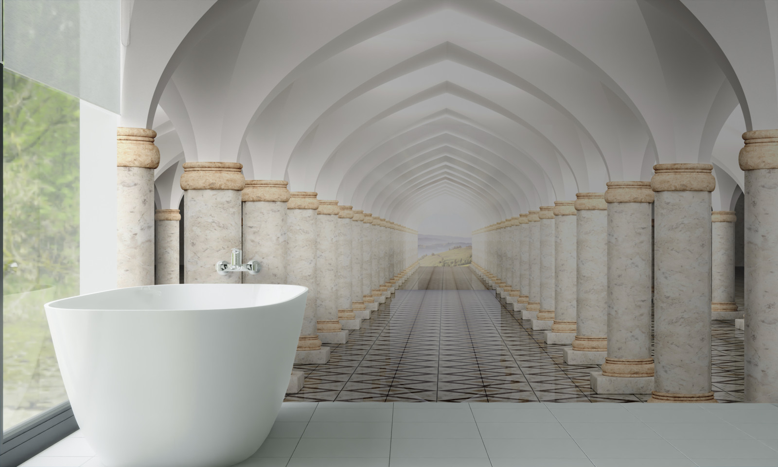 Fototapeten Ein endloser Tunnel mit Säulen gepunktet