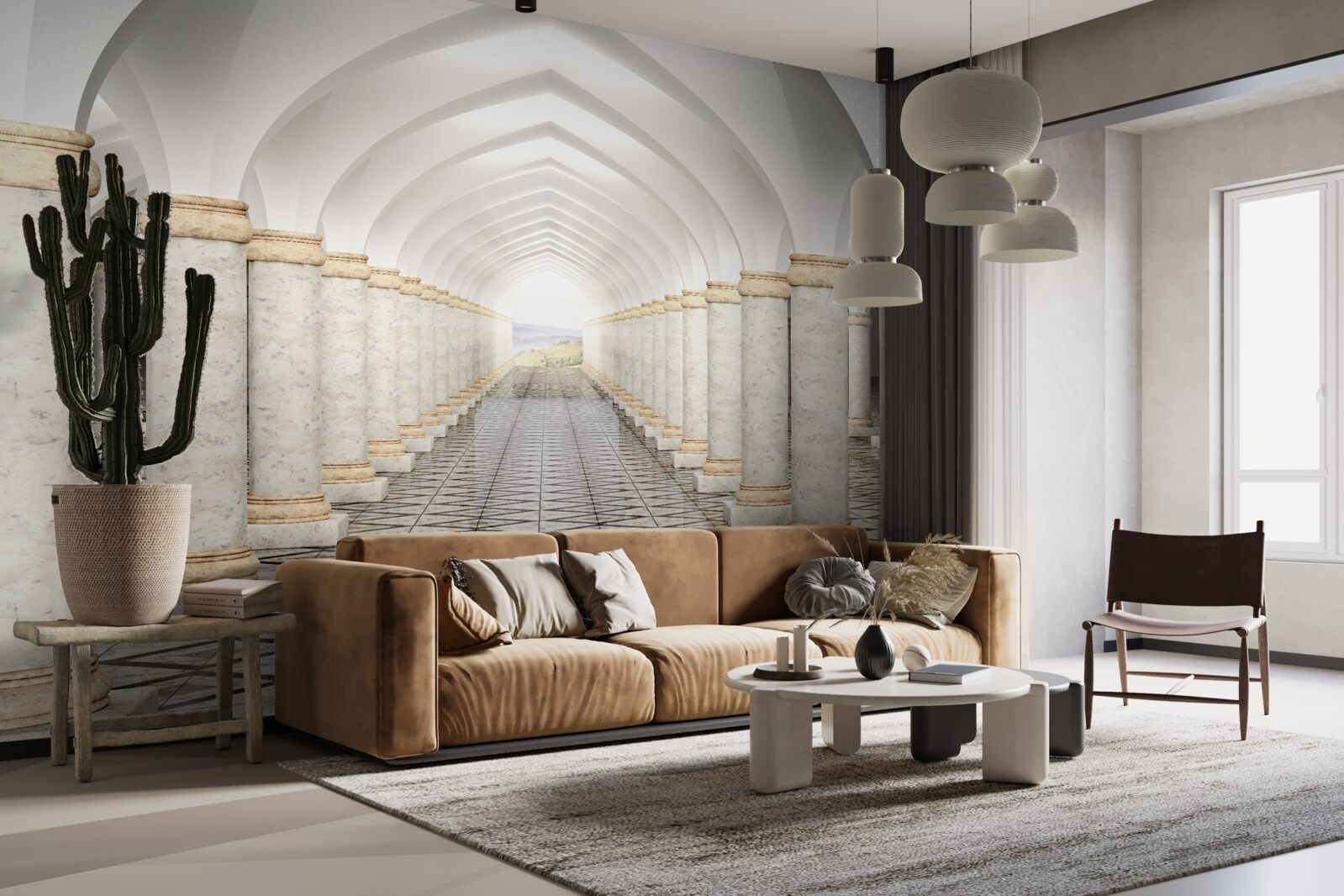 Fototapeten Ein endloser Tunnel mit Säulen gepunktet