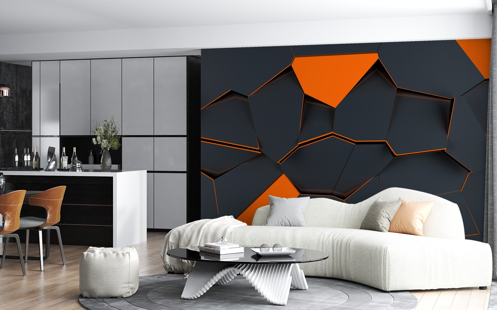 Fototapeten Geometrische Formen in Schwarz- und Orangeschatten