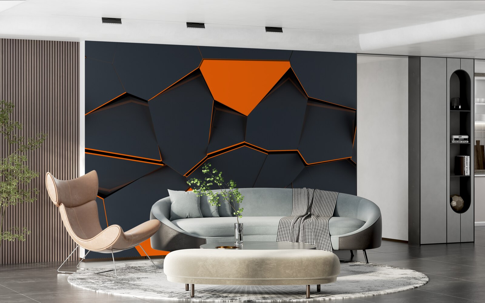 Fototapeten Geometrische Formen in Schwarz- und Orangeschatten