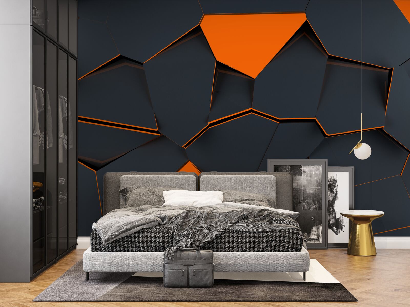 Fototapeten Geometrische Formen in Schwarz- und Orangeschatten