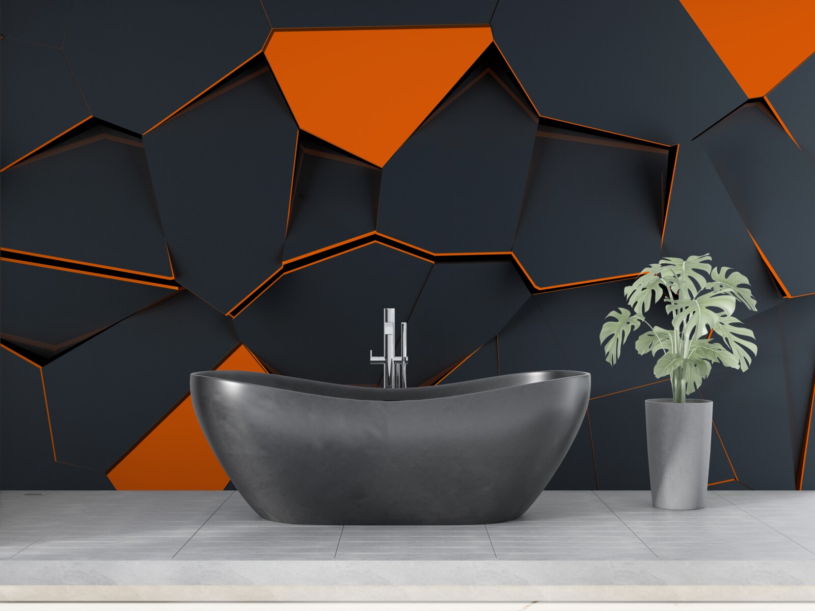 Fototapeten Geometrische Formen in Schwarz- und Orangeschatten