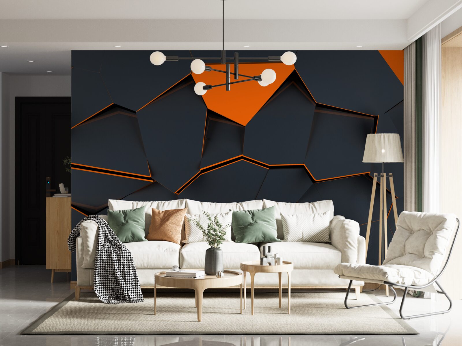 Fototapeten Geometrische Formen in Schwarz- und Orangeschatten
