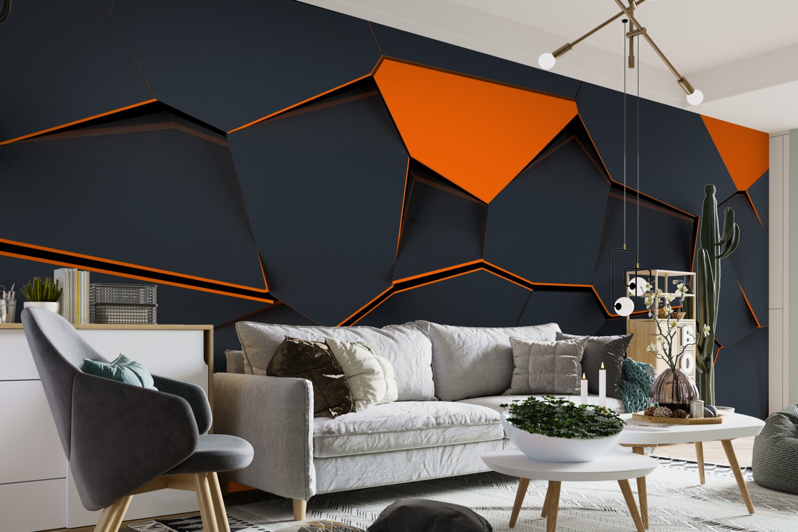 Fototapeten Geometrische Formen in Schwarz- und Orangeschatten