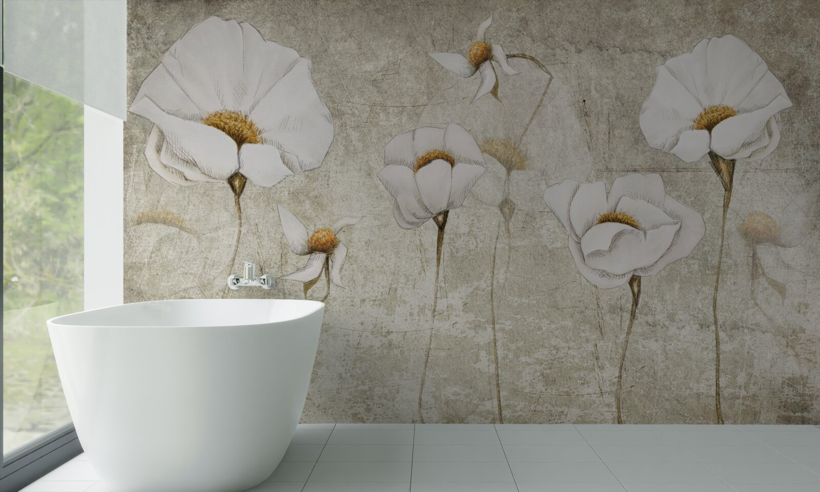 Fototapeten Schlanke weiße Mohnblumen