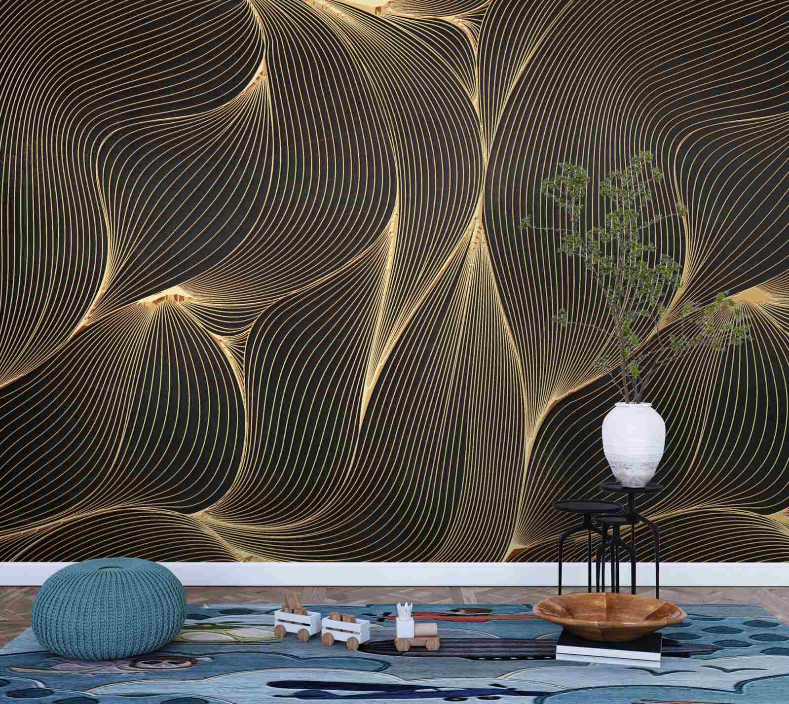 Fototapeten Abstraktion mit glatten goldenen Linien