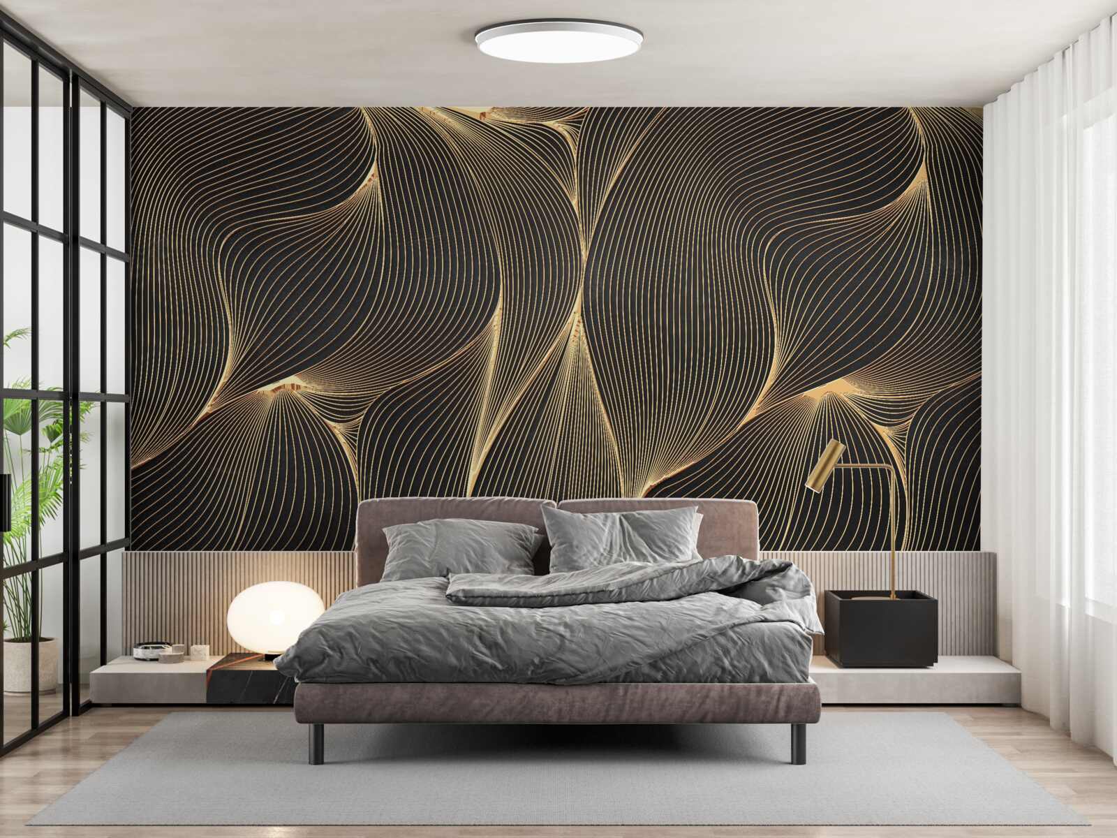 Fototapeten Abstraktion mit glatten goldenen Linien