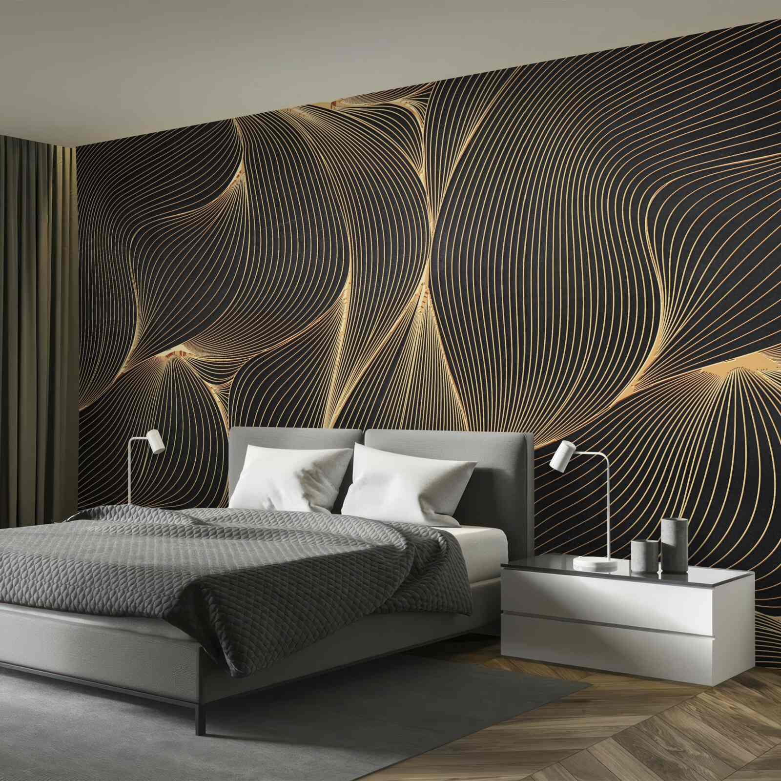 Fototapeten Abstraktion mit glatten goldenen Linien