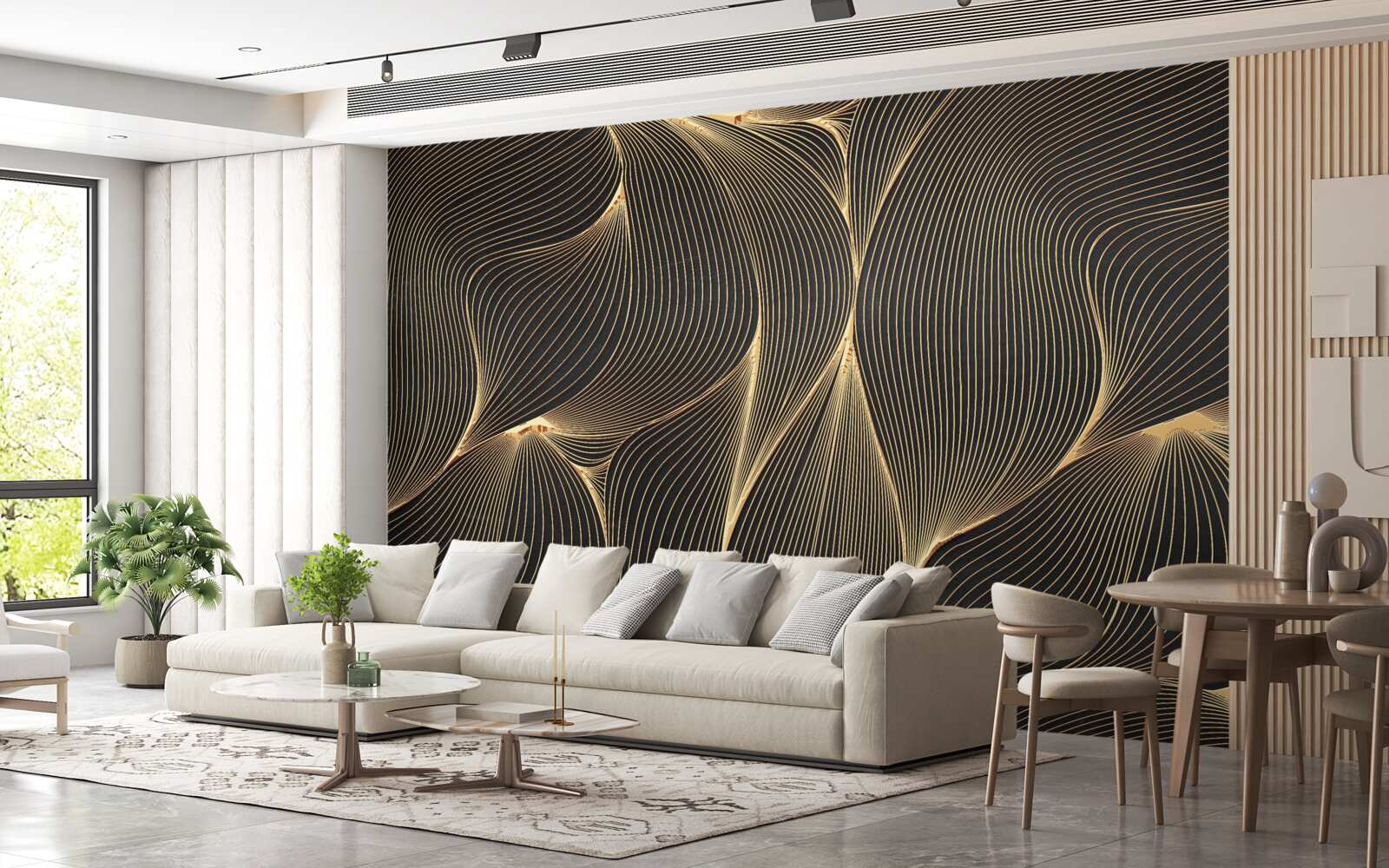 Fototapeten Abstraktion mit glatten goldenen Linien