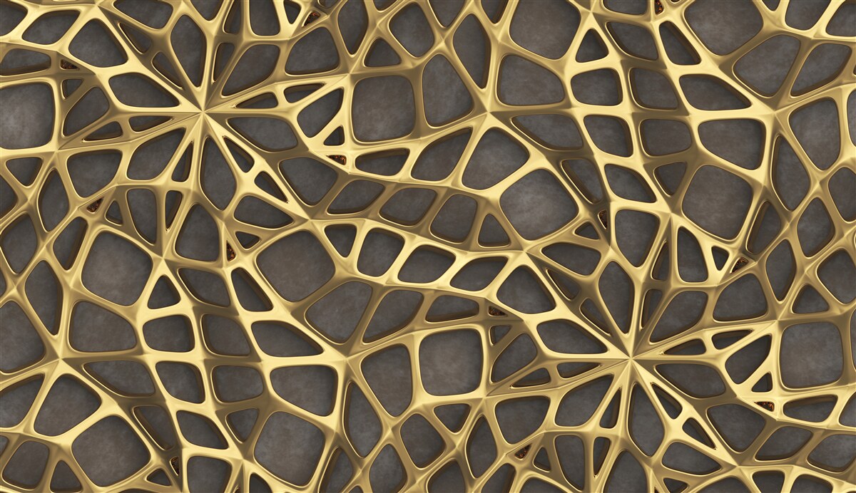 Fototapeten Das Netzwerk hat eine goldene Farbe auf einem braunen Hintergrund
