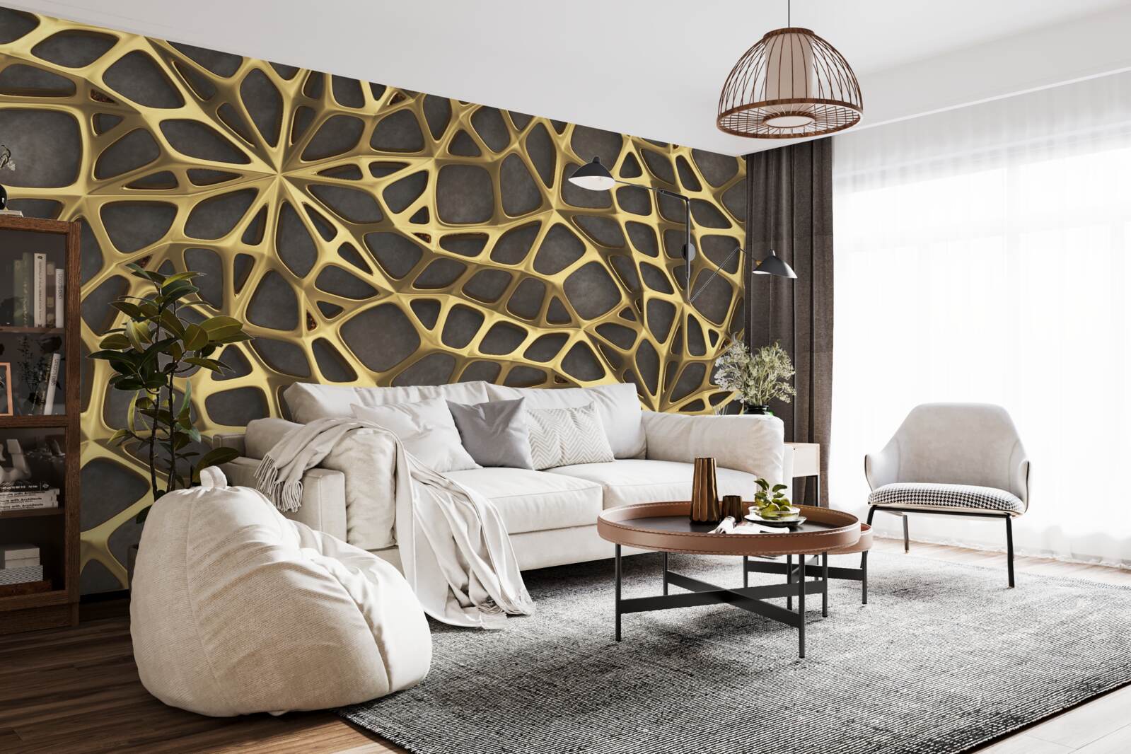 Fototapeten Das Netzwerk hat eine goldene Farbe auf einem braunen Hintergrund