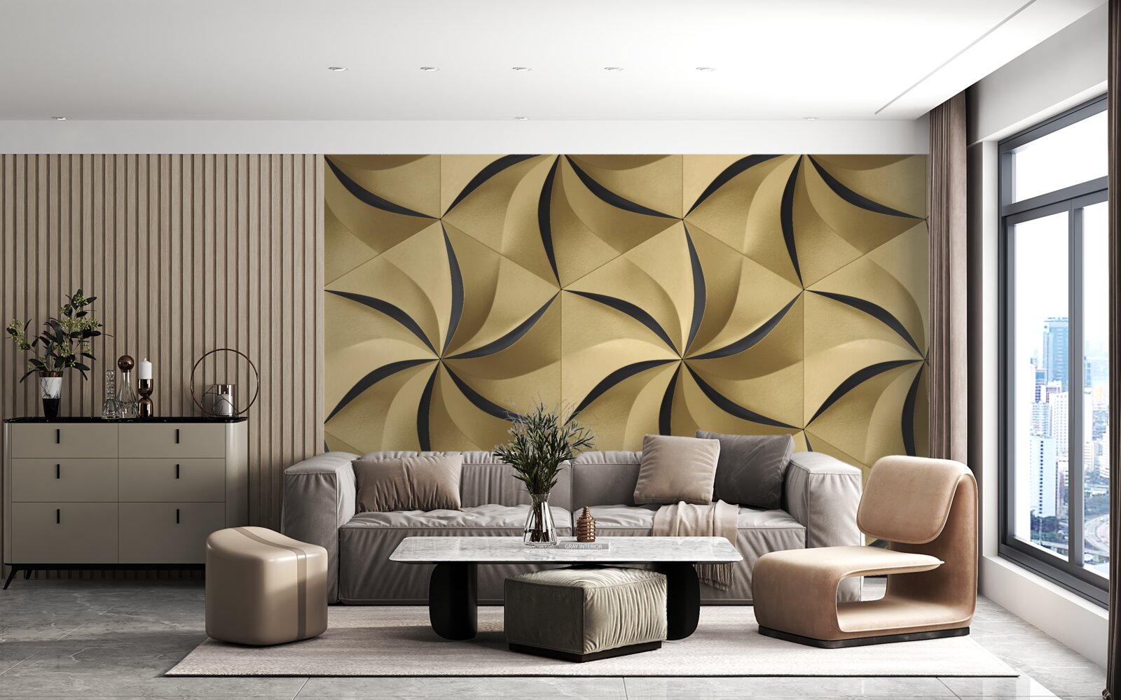 Fototapeten Senfsterne im geometrischen Stil