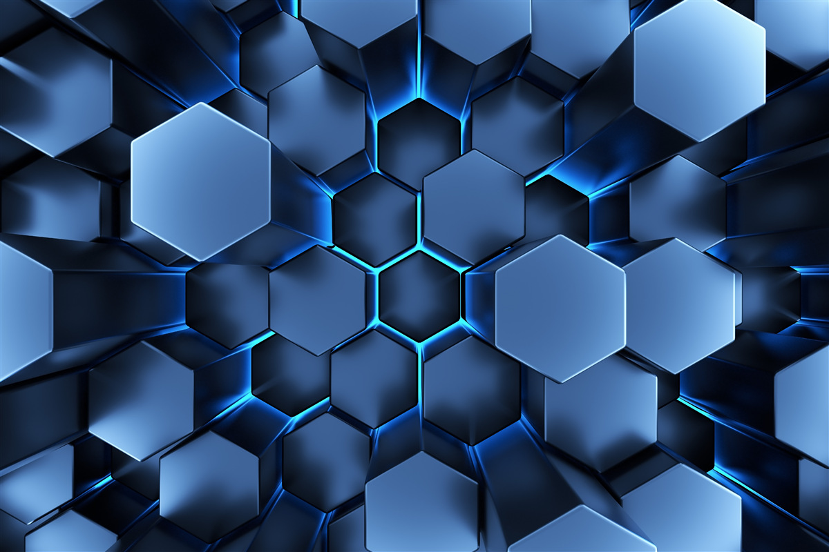 Fototapeten Blaue Pentagosen sind volumetrisch