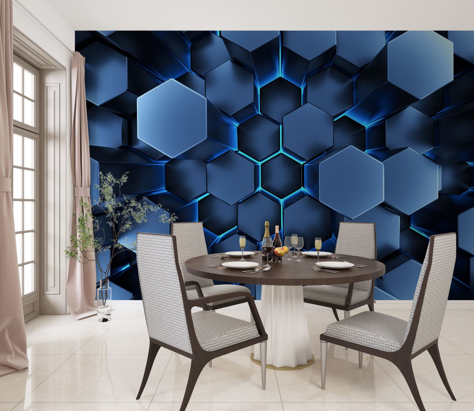 Fototapeten Blaue Pentagosen sind volumetrisch