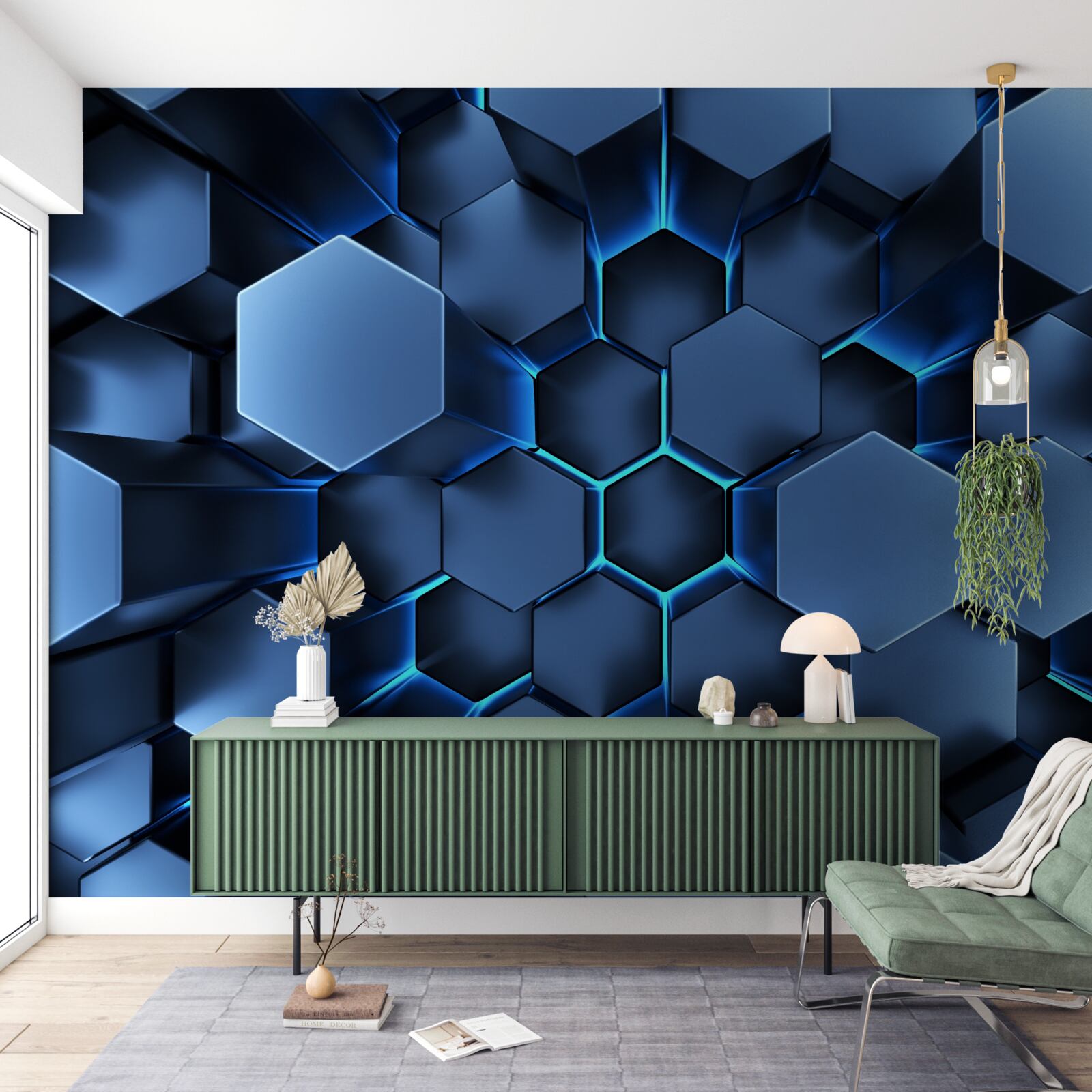 Fototapeten Blaue Pentagosen sind volumetrisch