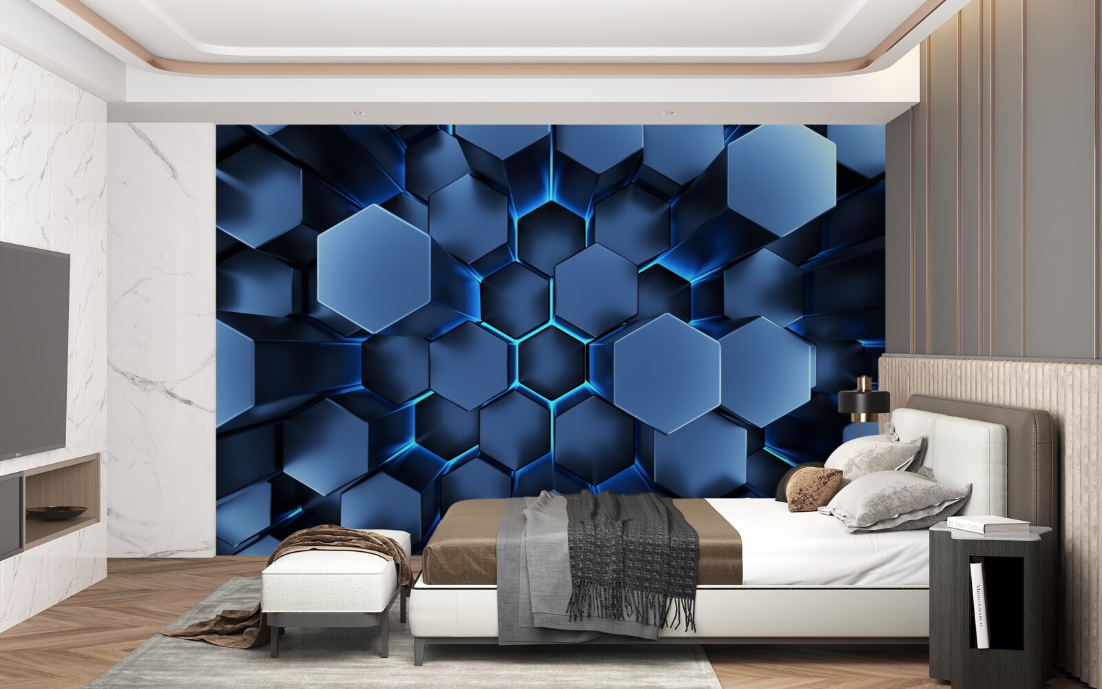 Fototapeten Blaue Pentagosen sind volumetrisch