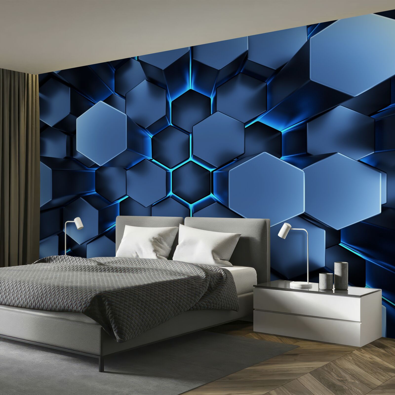 Fototapeten Blaue Pentagosen sind volumetrisch