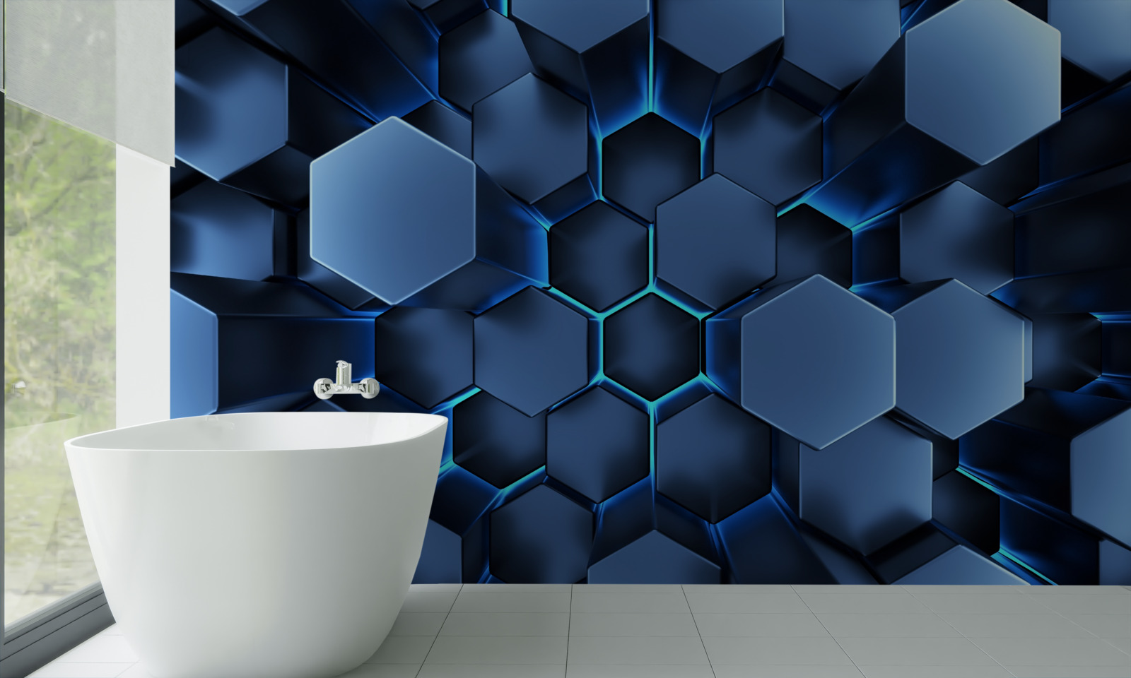 Fototapeten Blaue Pentagosen sind volumetrisch