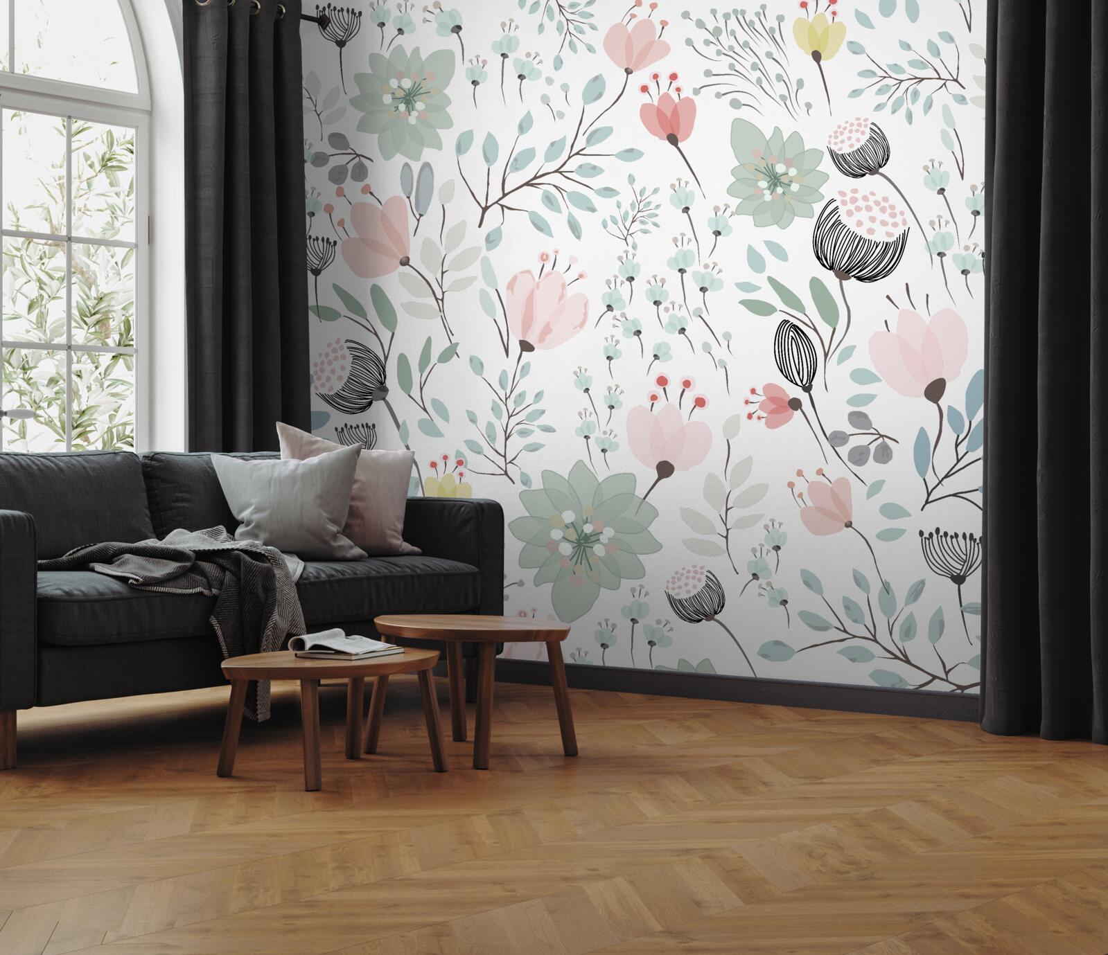 Fototapeten Blumen in rosa und grün