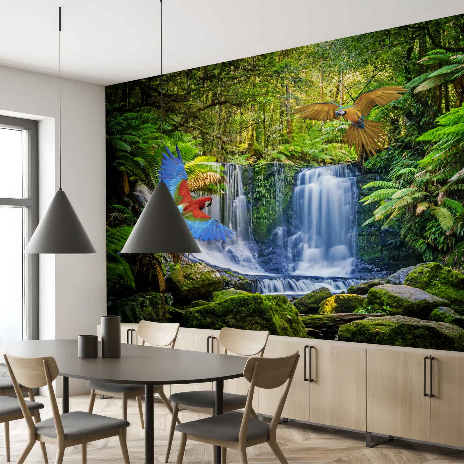 Fototapeten Versteckter Wasserfall im Wald