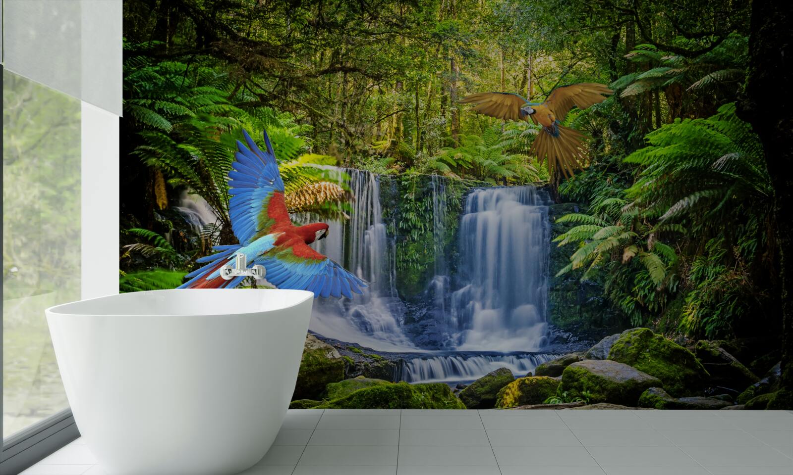 Fototapeten Versteckter Wasserfall im Wald