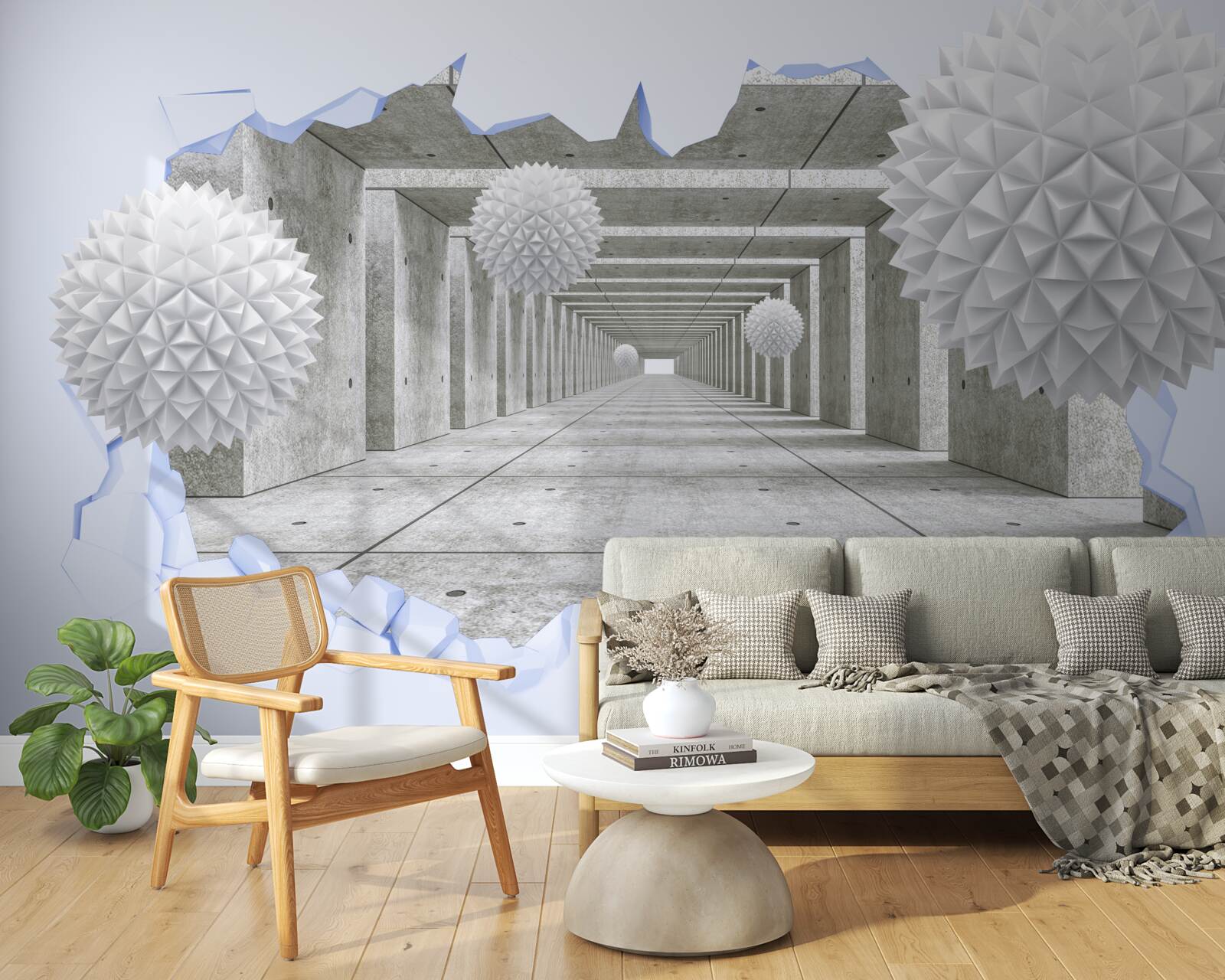 Fototapeten Ein scharfer Tunnel mit schwimmenden Bällen