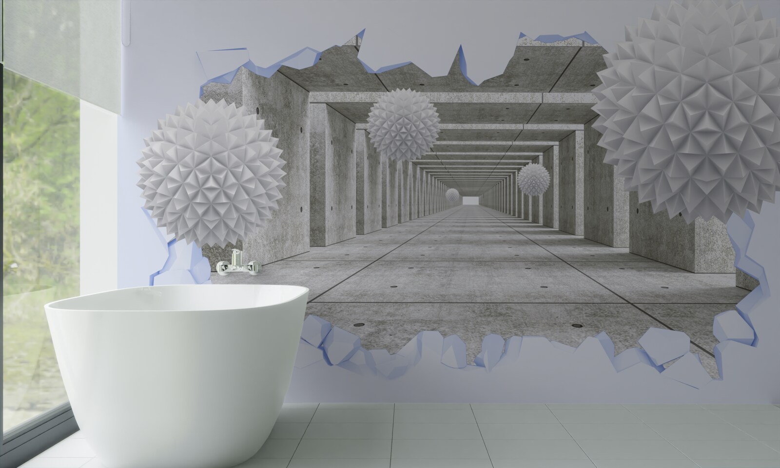 Fototapeten Ein scharfer Tunnel mit schwimmenden Bällen