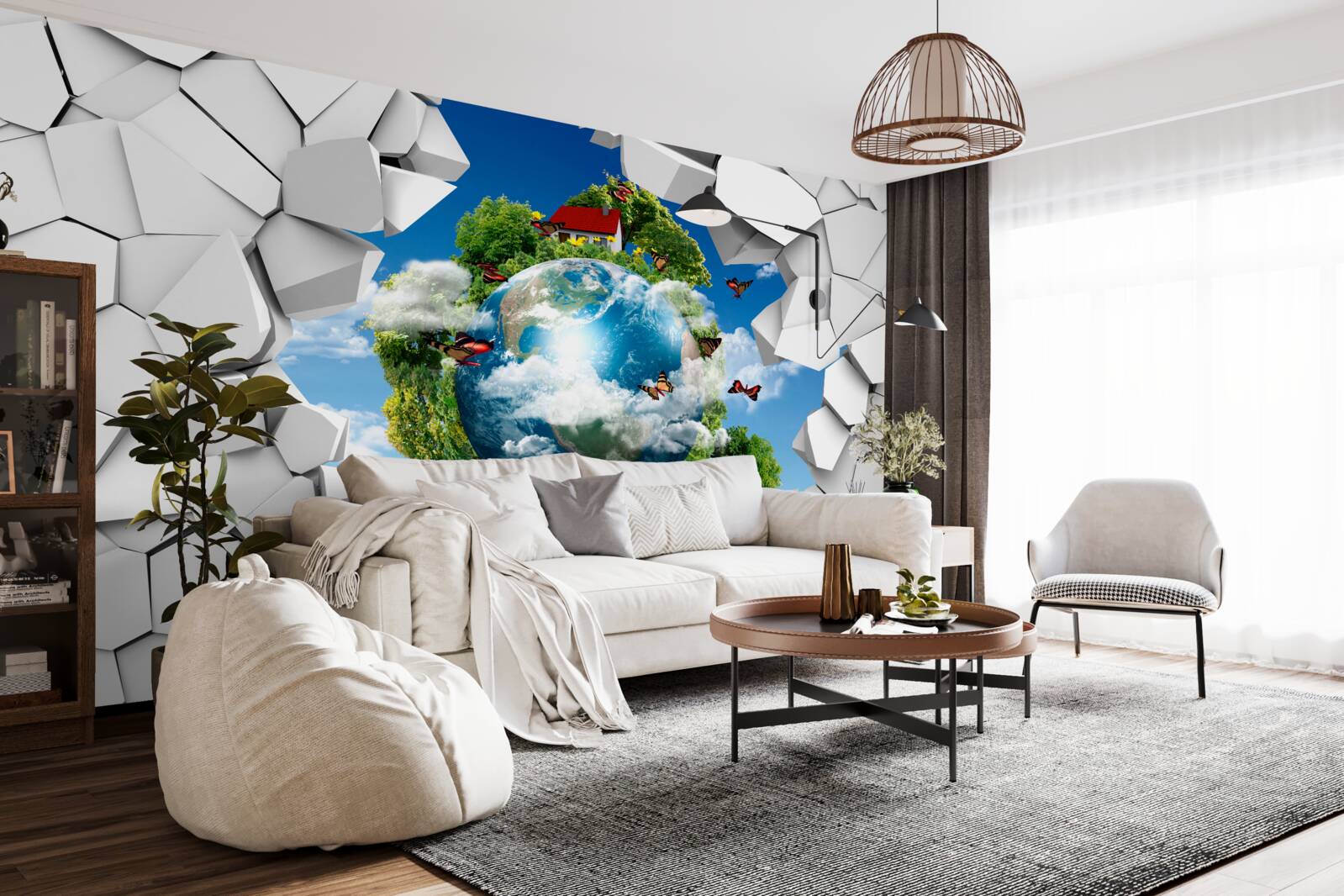 Fototapeten Steinmauer und Planet mit Grün bedeckt