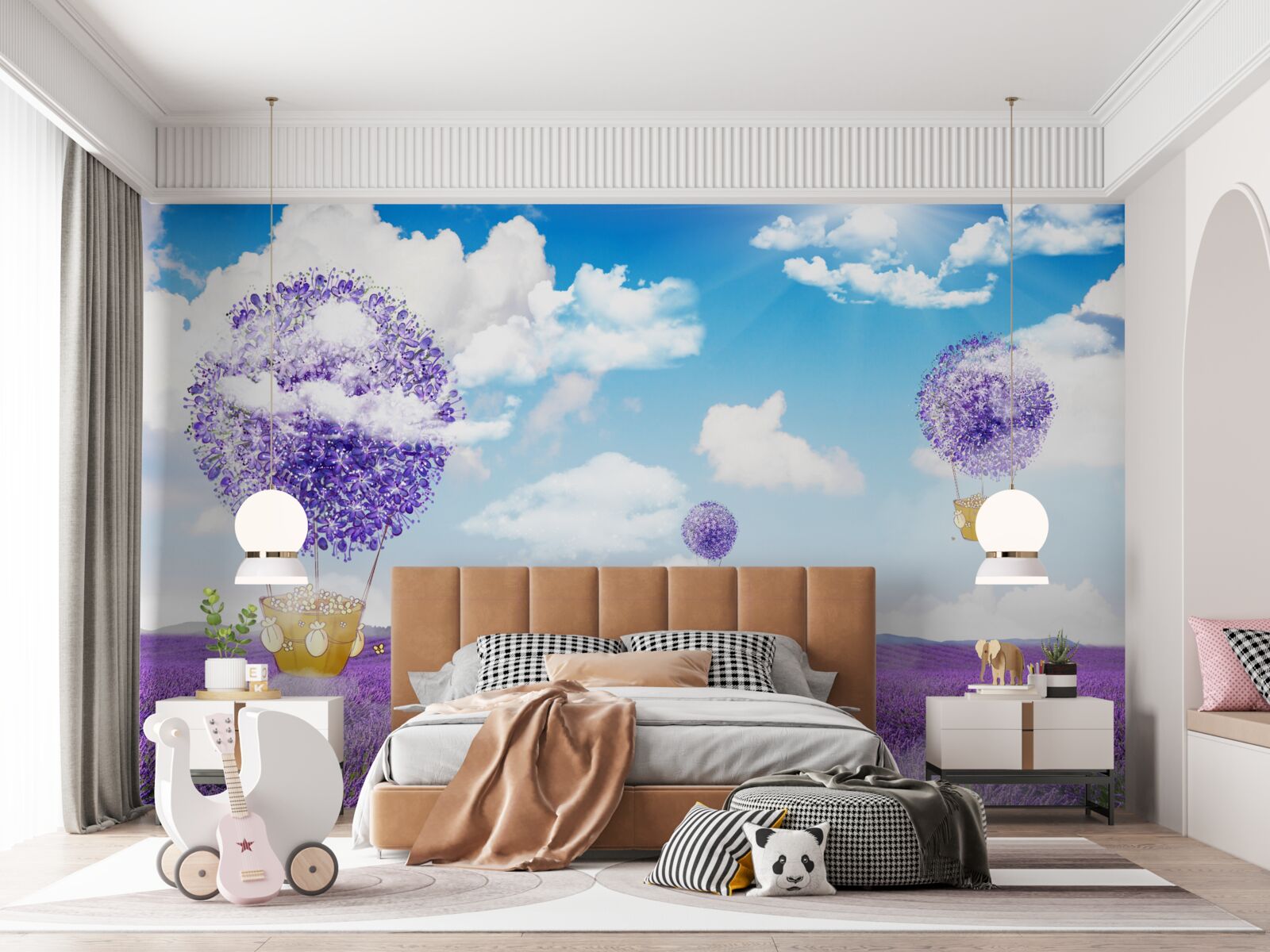 Fototapeten Lavendelplantage und Luftballons