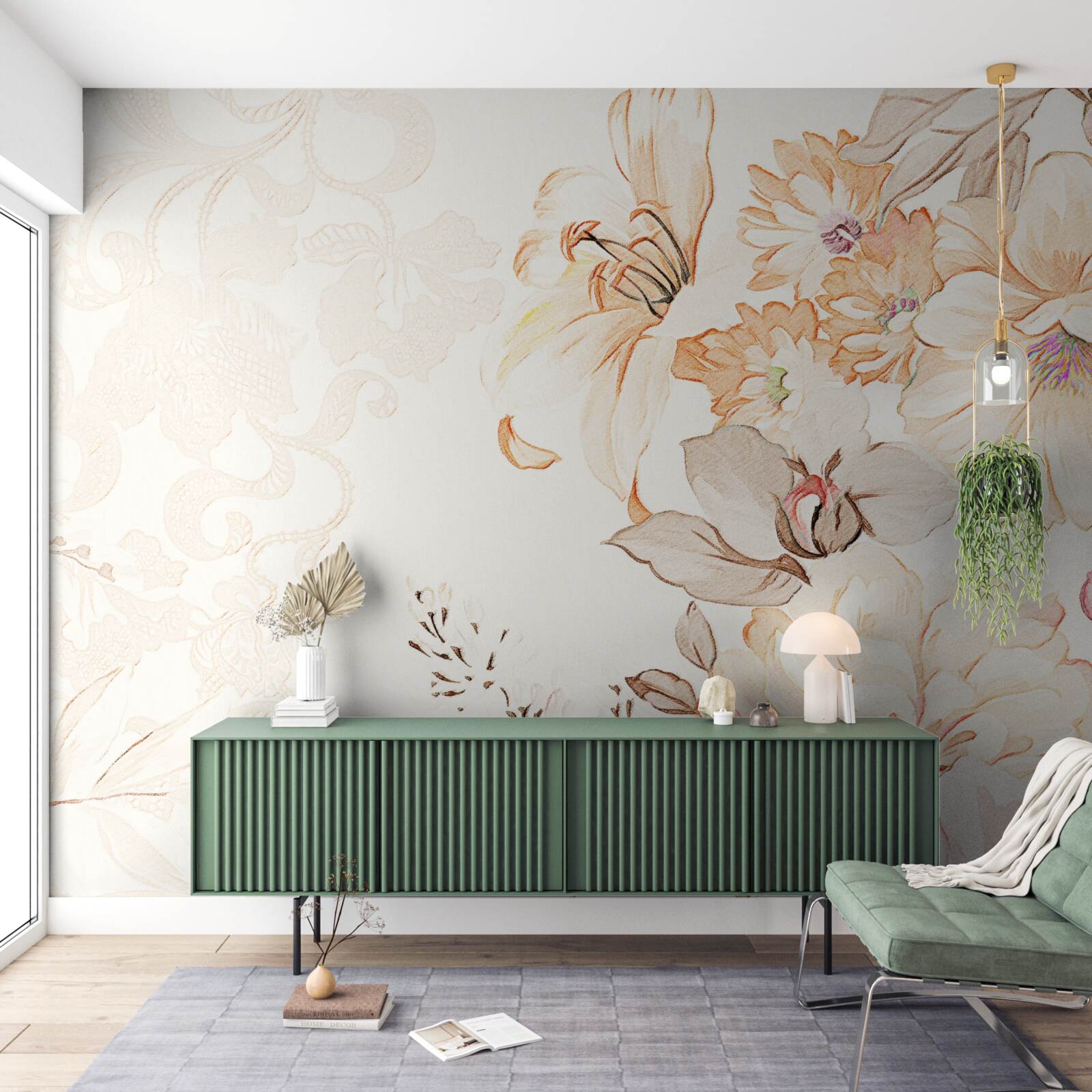 Fototapeten Zusammensetzung mit Aquarellblüten