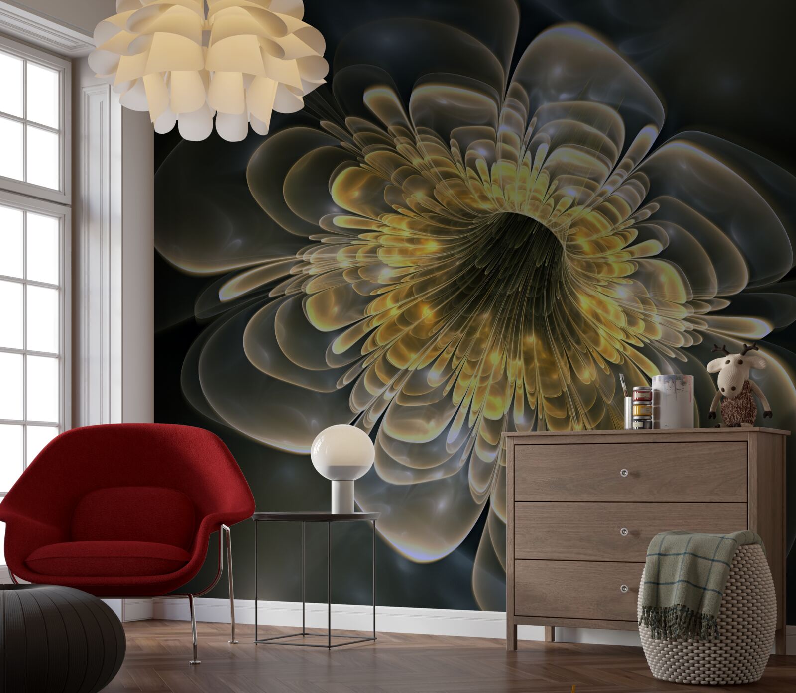Fototapeten Gelbe Blume mit einer abstrakten Form