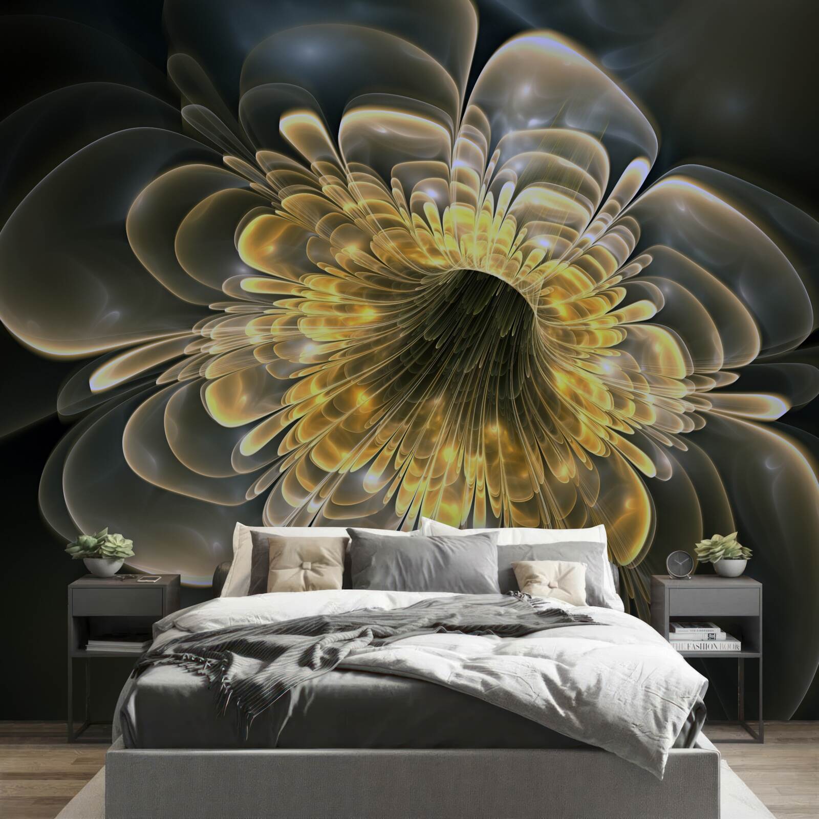 Fototapeten Gelbe Blume mit einer abstrakten Form