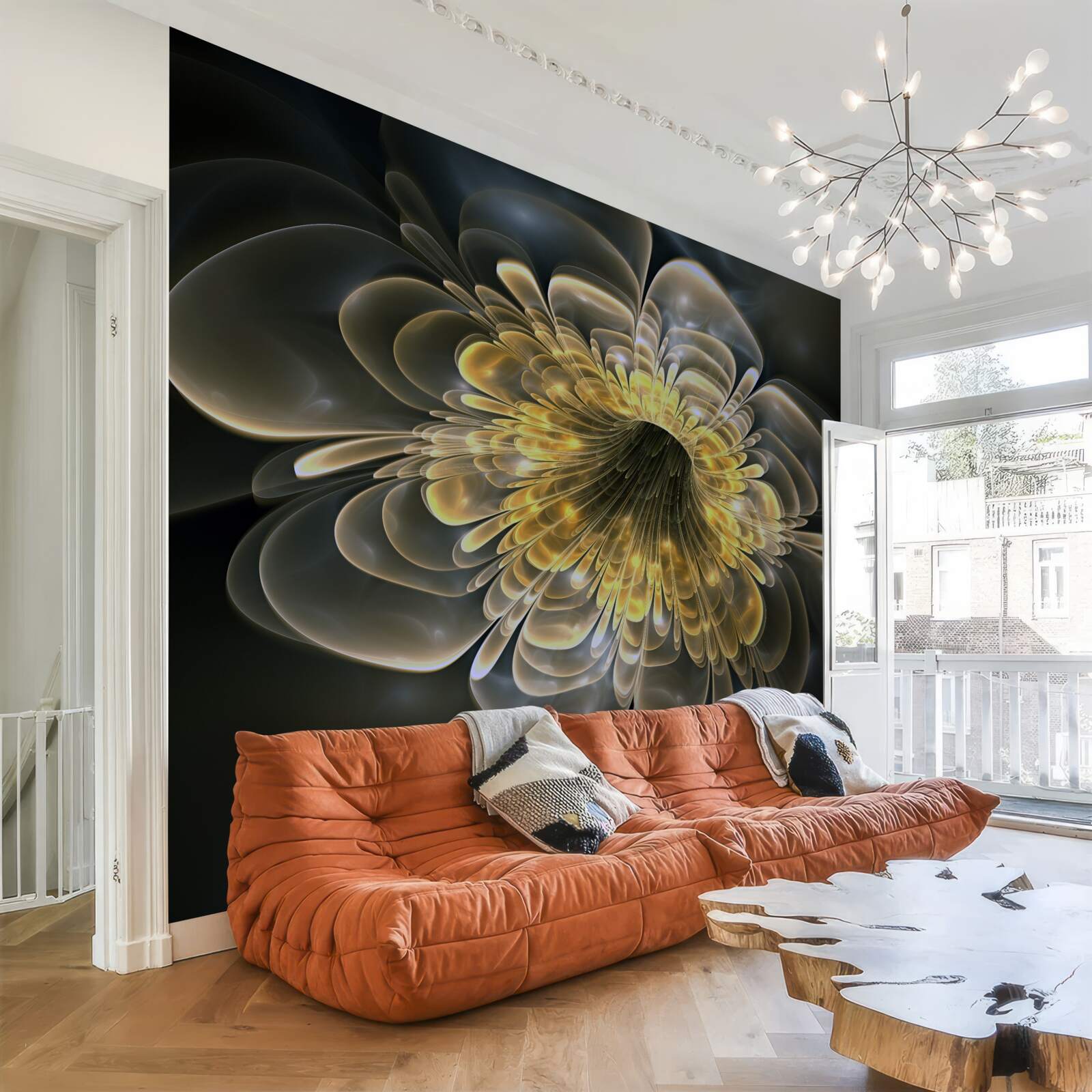 Fototapeten Gelbe Blume mit einer abstrakten Form