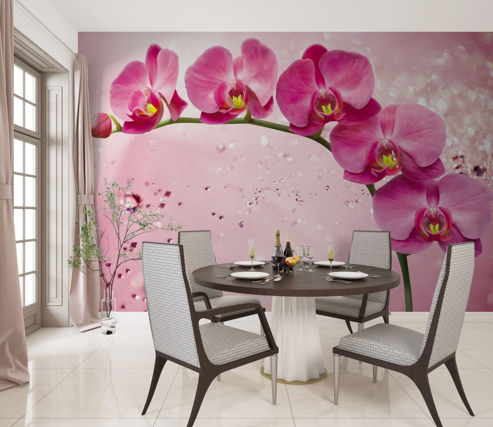 Fototapeten Rote Orchidee auf einem Zweig