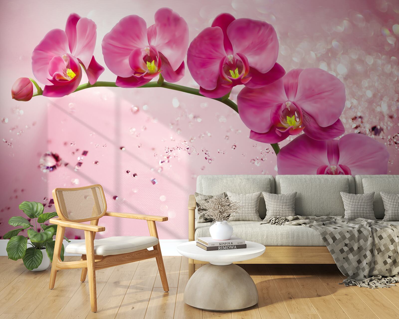 Fototapeten Rote Orchidee auf einem Zweig