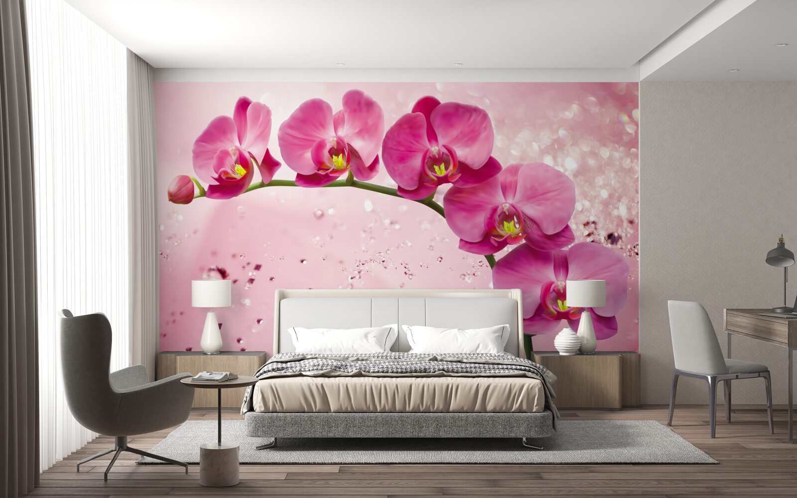 Fototapeten Rote Orchidee auf einem Zweig