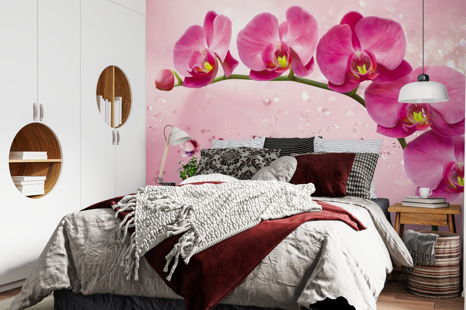 Fototapeten Rote Orchidee auf einem Zweig