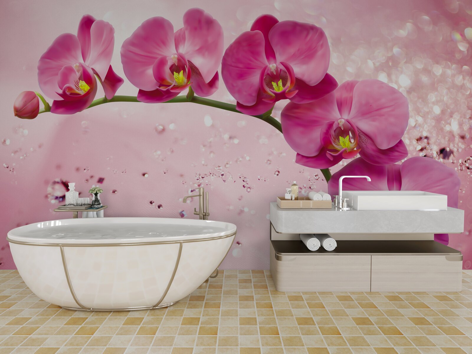 Fototapeten Rote Orchidee auf einem Zweig