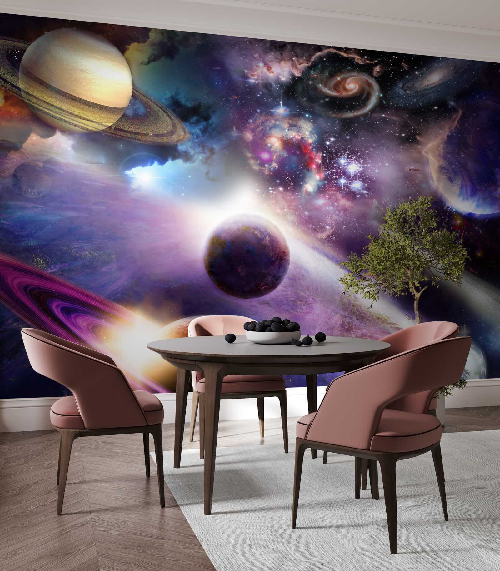 Fototapeten Der Raum ist unendlich und voller heller Planeten