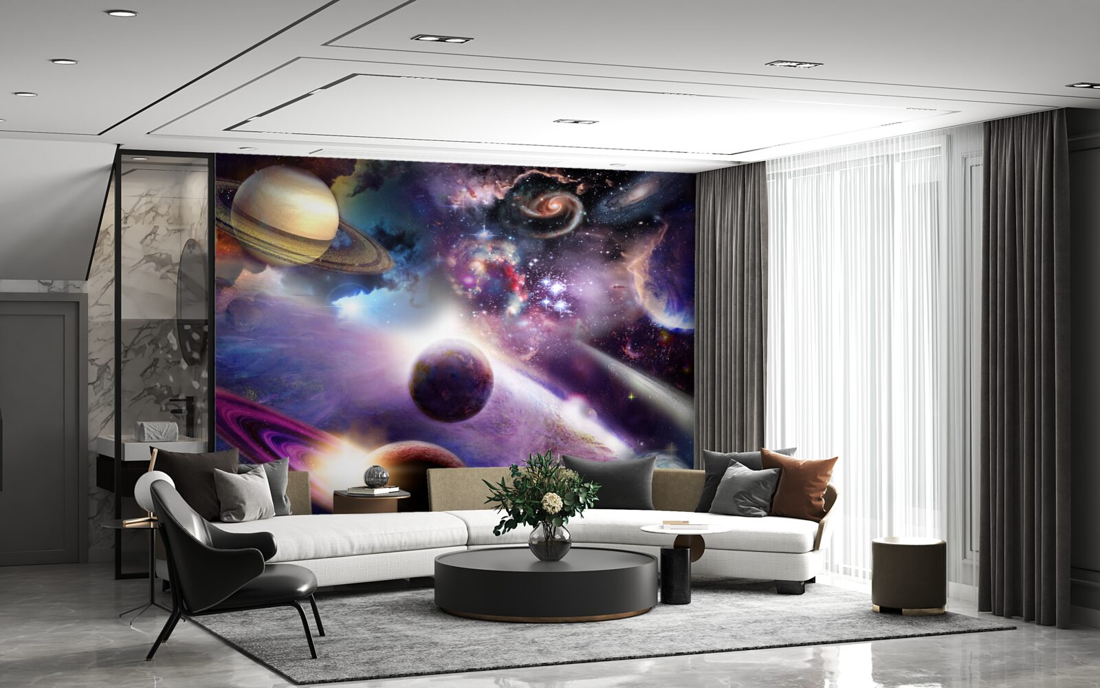 Fototapeten Der Raum ist unendlich und voller heller Planeten