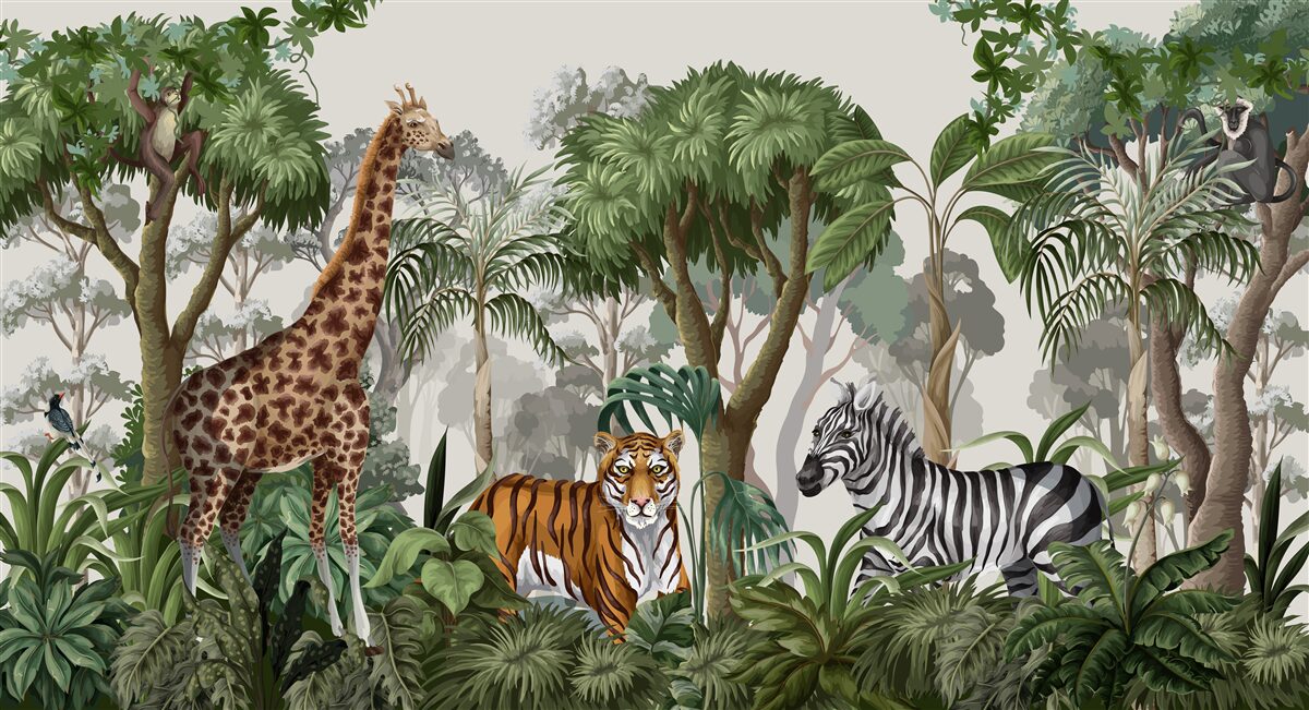 Fototapeten Afrikanische Tiere in der Waldumgebung