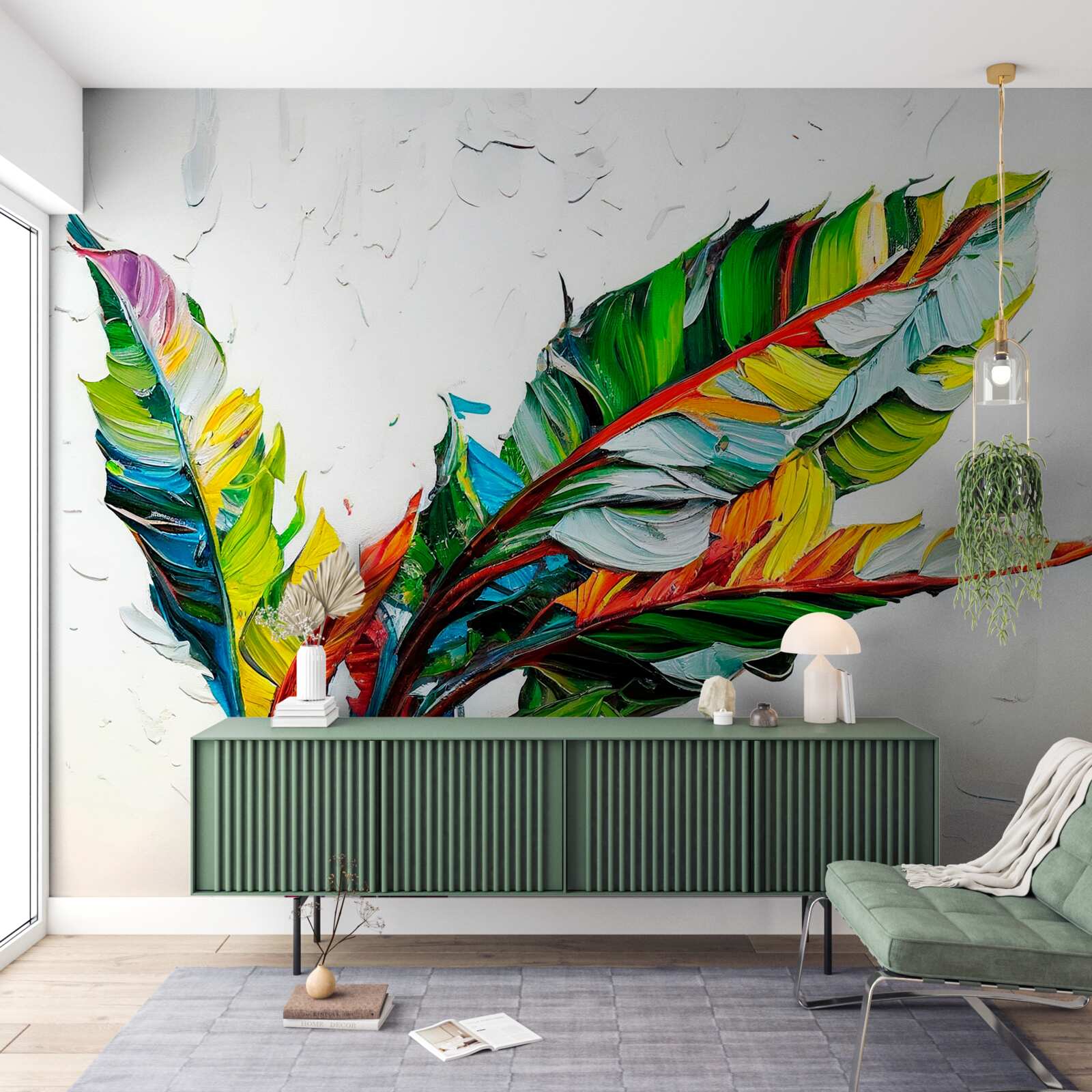 Fototapeten Blätter in leuchtenden Farben gemalt