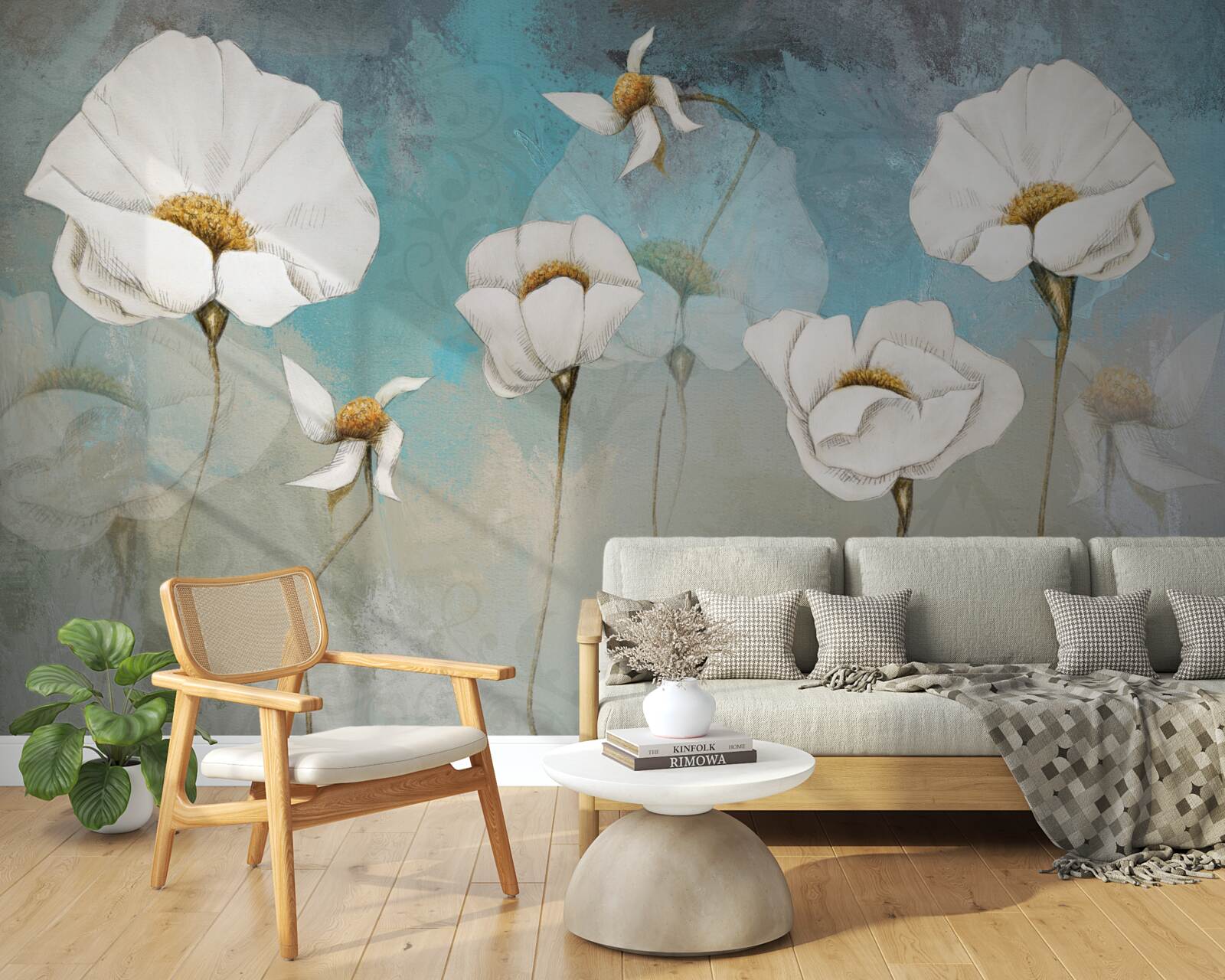 Fototapeten zarte weiße Mohnblumen
