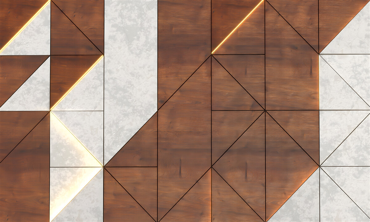 Fototapeten Geometrische Figuren auf einem Holzboden