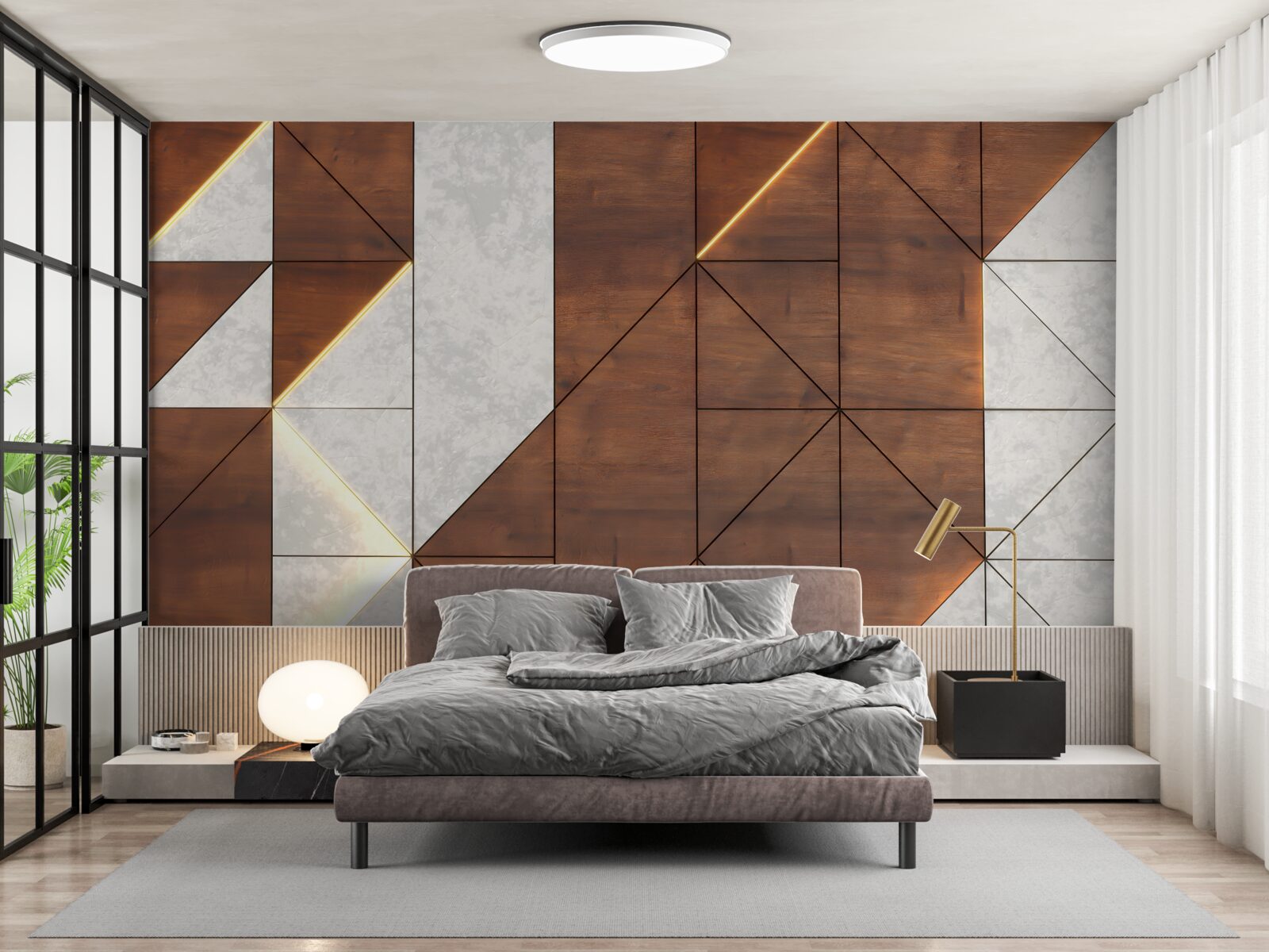 Fototapeten Geometrische Figuren auf einem Holzboden