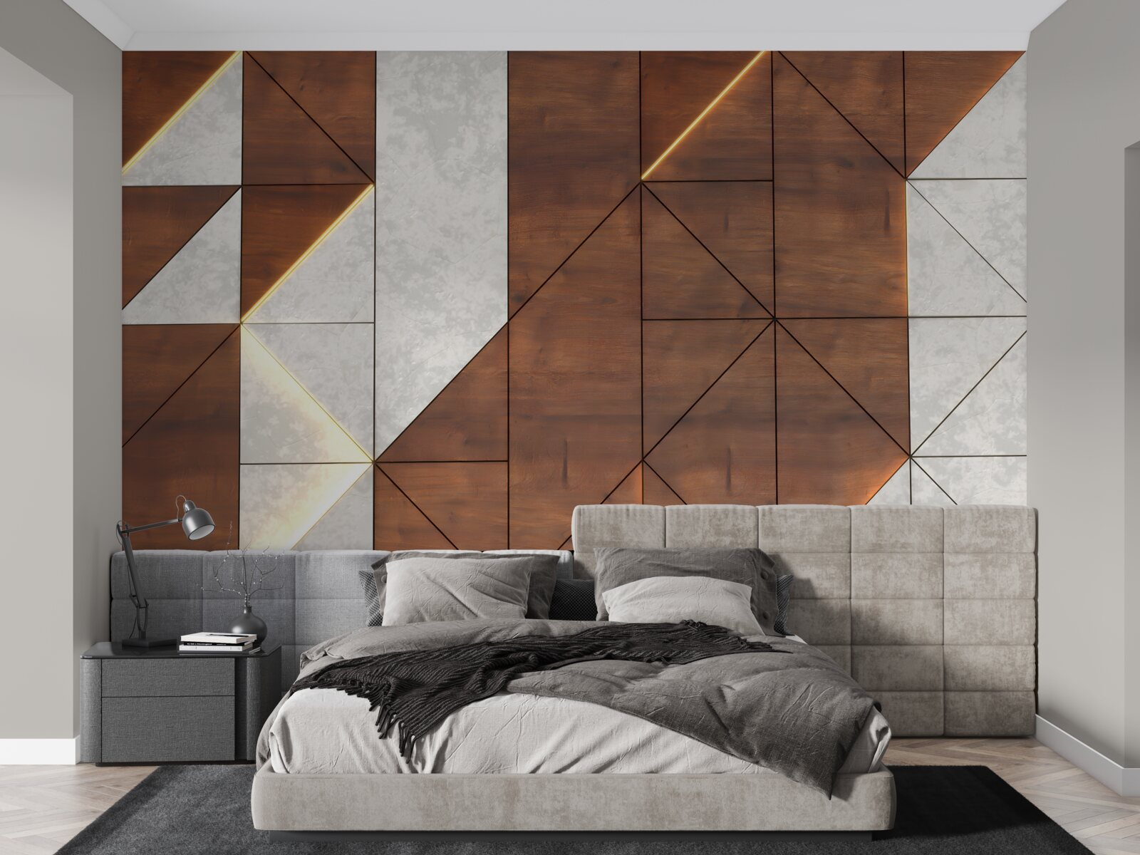 Fototapeten Geometrische Figuren auf einem Holzboden