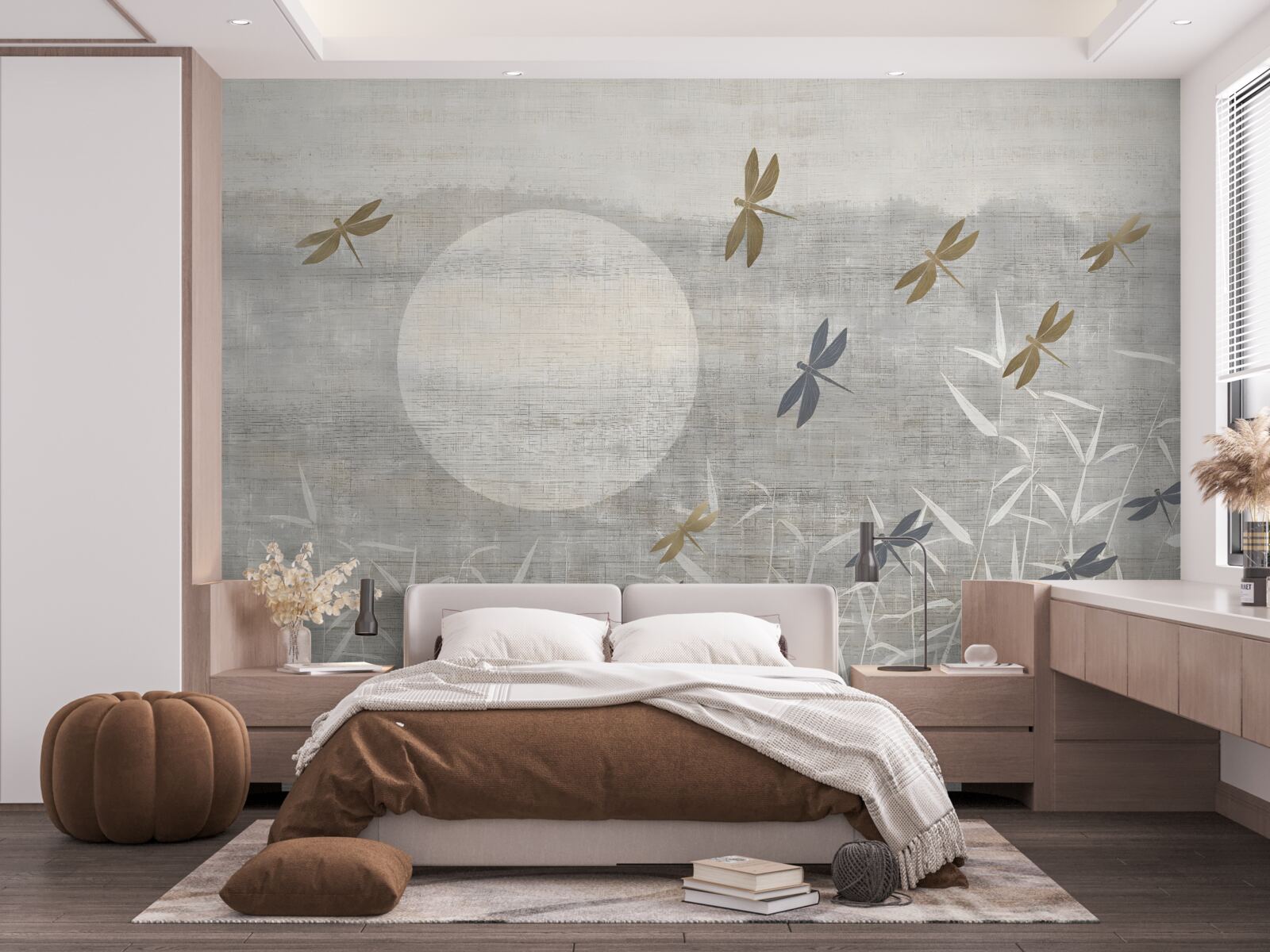 Fototapeten Libellen fliegen über das Feld