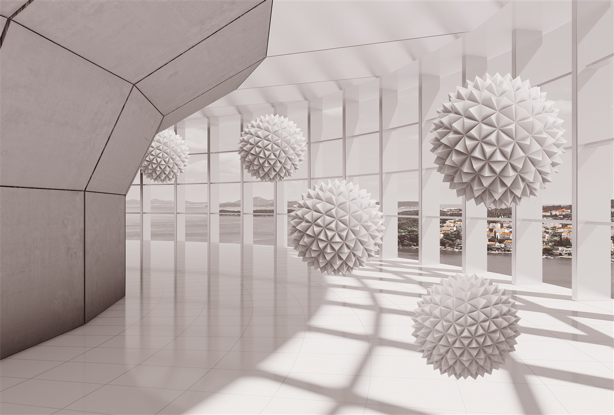 Fototapeten Scharfe Kugeln mit Spikes im Tunnel