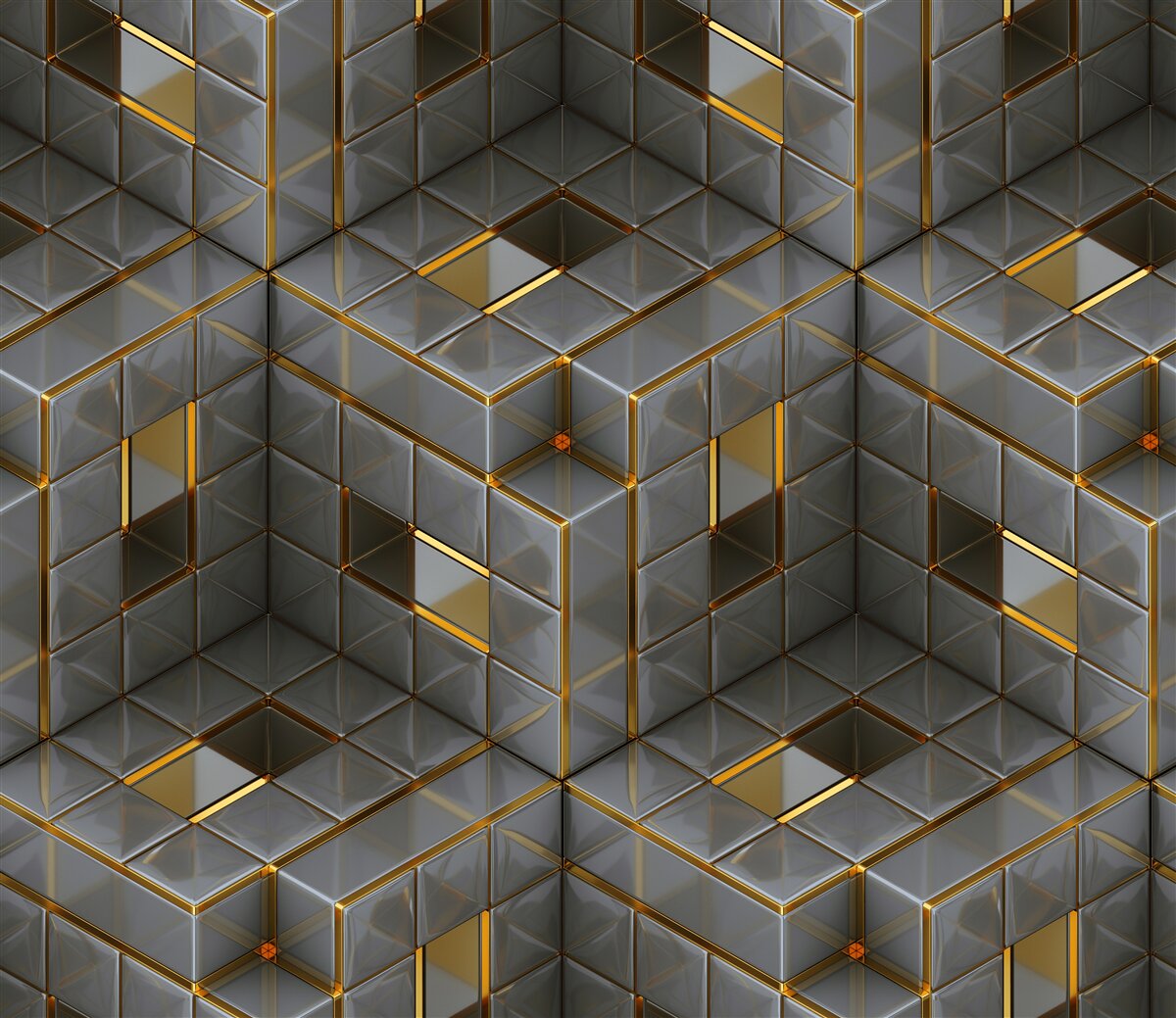 Fototapeten 3D -Würfel mit goldenen Elementen